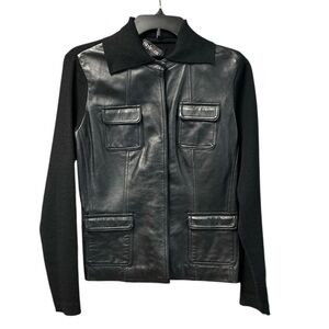 Style & Co. Women’s Snap Button Front Black Leather w/ Wool-Blend Jacket Size S